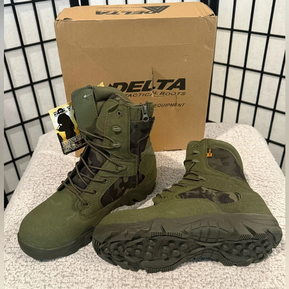Delta‎ Tactical Boots Men’s Size 13 Military Combat Zip Lace Olive Camo NEW